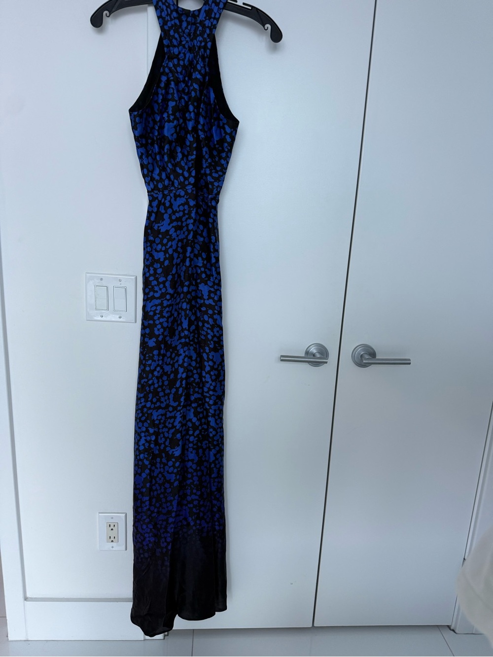 SILK Blue and Black OMBRÉ PRINT Halter Maxi Dress